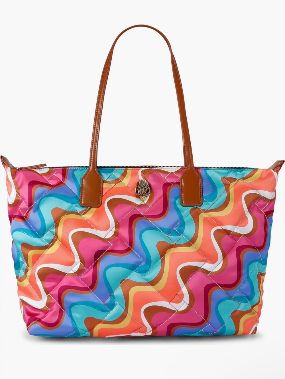 Kurt Geiger Multicolor Wave-Print Tote with Tan Handles 🆕 W/ Dusty ❤️🔥❤️🔥 - Picture 3 of 9